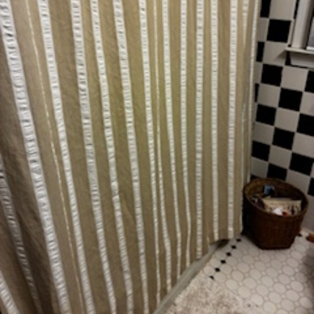 Crate & Barrel Shower Curtain in Taupe and White Stripe, 100% Cotton, 72" X 72"